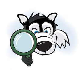 Alpha mascot holding a magnifying glass.