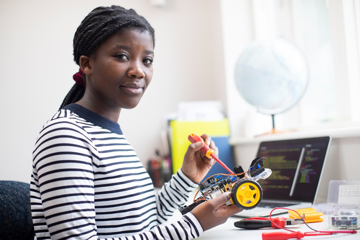 student working on stem project