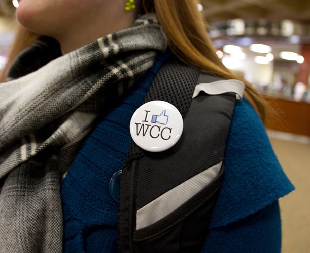 student wearing WCC pin