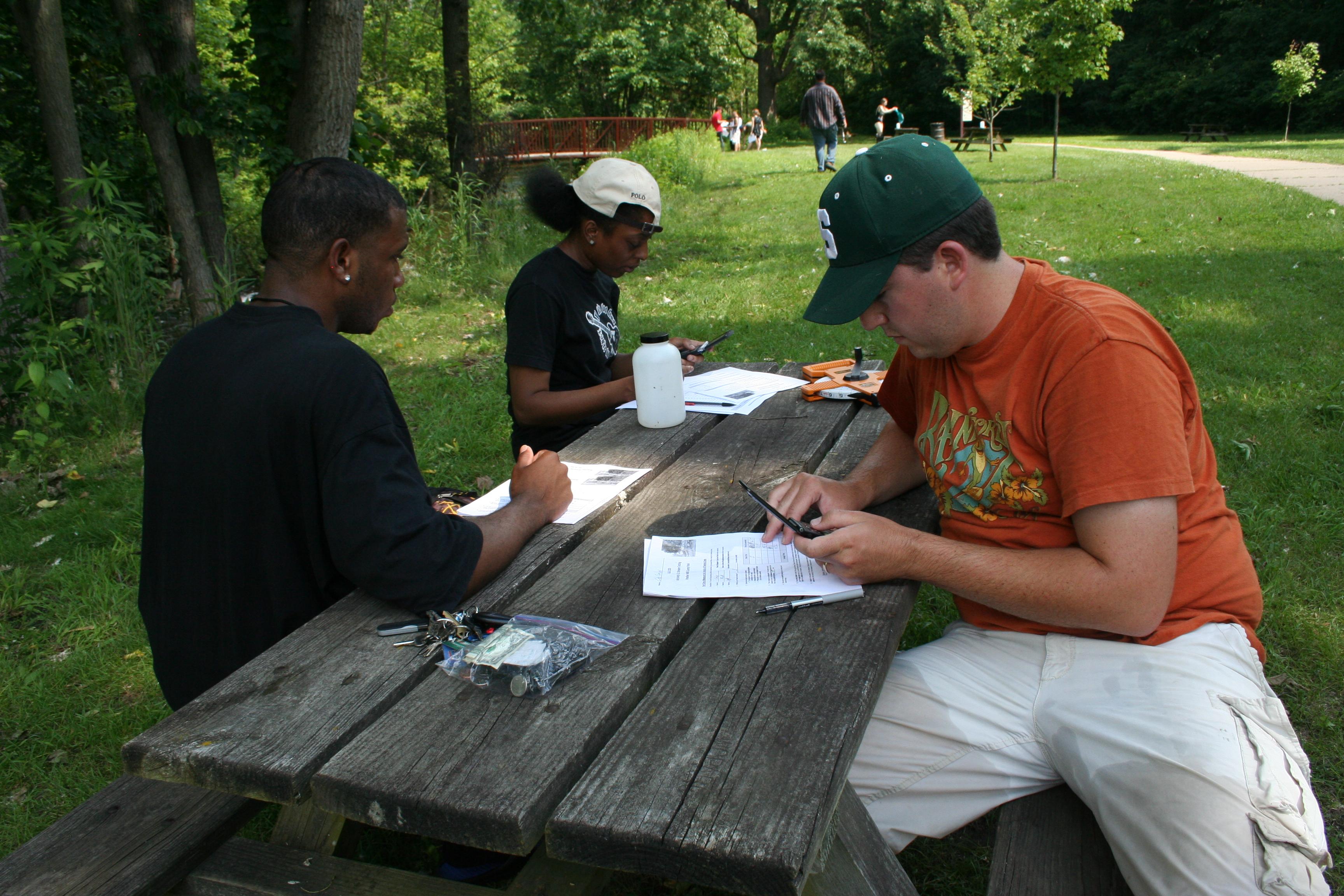 Students testing water at nearby Parker Mill