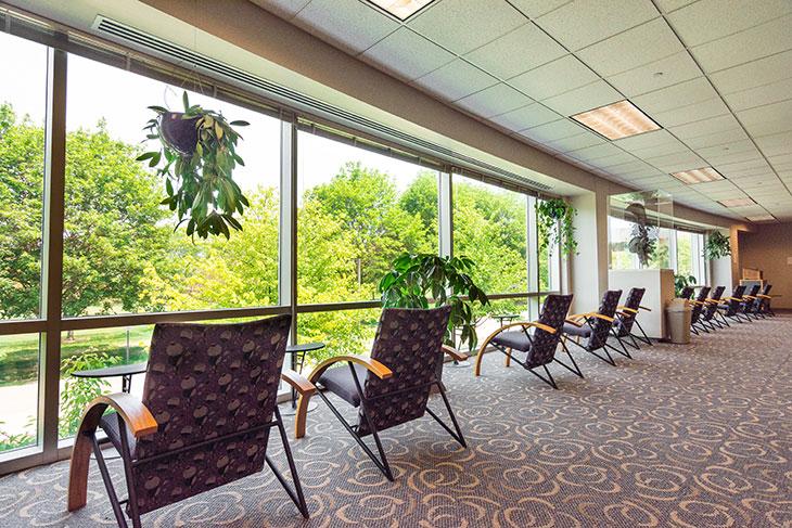 Library student spaces - study chairs looking outside