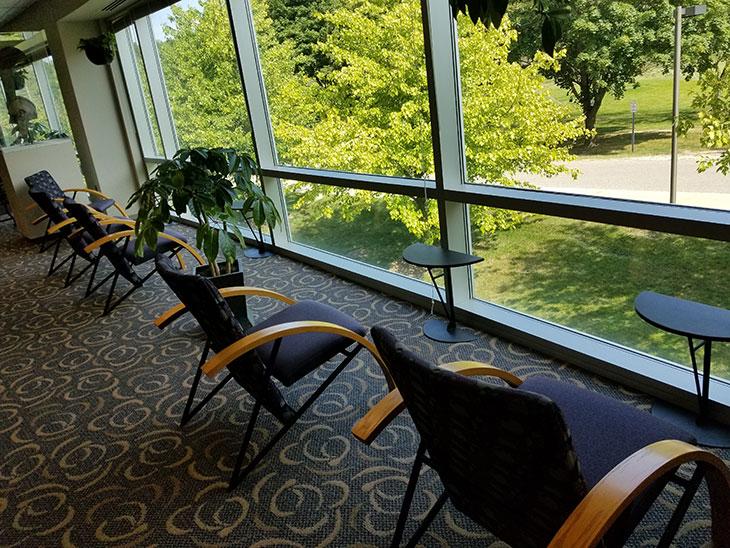 Library student spaces - study chairs looking outside