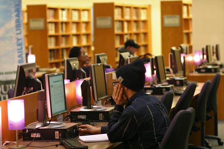 Library student spaces - study tables with computers