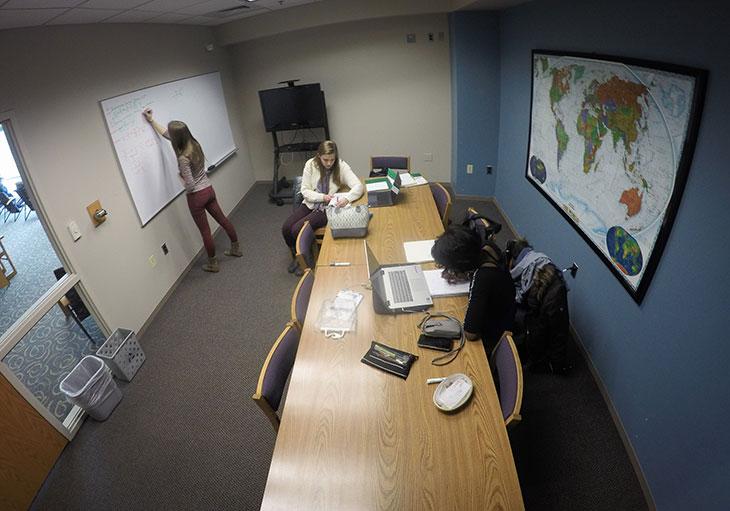 Library student spaces - conference room with white board