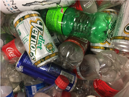 Cans and bottles to be recycled.