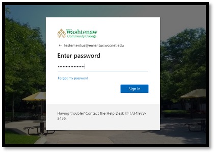 Login prompt for WCC email address and temporary password