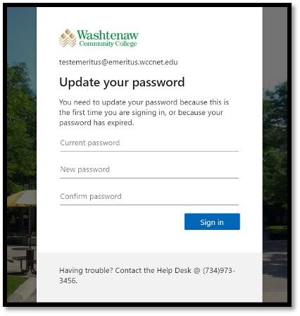 Update your password prompt