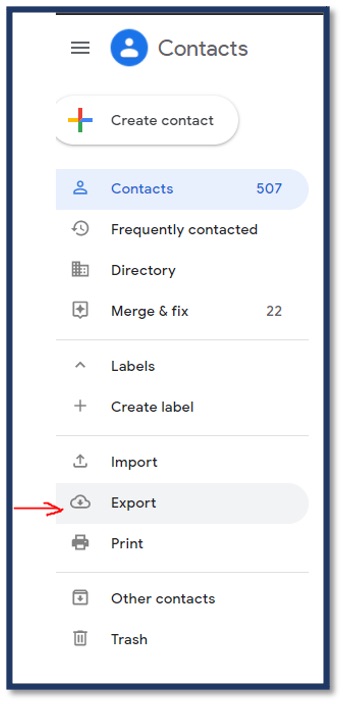 Export menu indication from Google