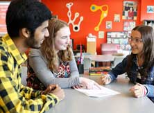 students gathered in the writing center