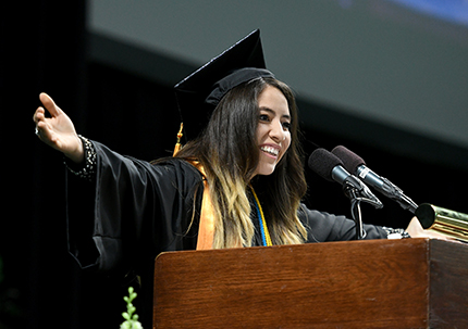 Paula Salazar was the student speaker at the 2018 Commencement Ceremony on April 19 at Eastern Michigan University's Convocation Center.