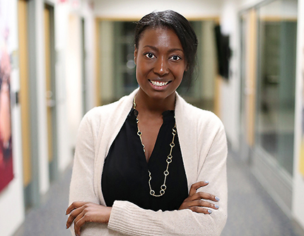 WCC alumna Aisha Bowe prior to her lecture, "From Washtenaw to NASA," on Monday, Feb. 4.