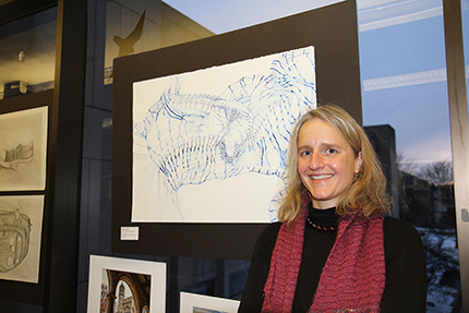 Edith Ostapik won first place honors at the 2019 WCC Student Art Show for her drawing "Surface Movement Blues."