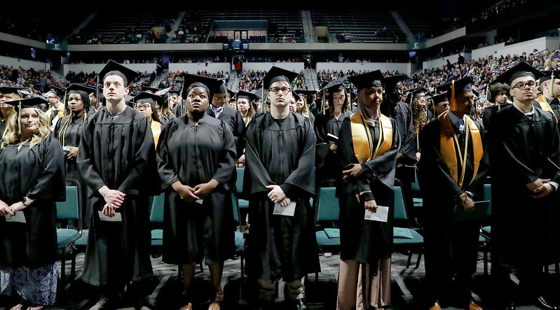 Grads at commencement ceremony