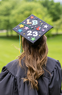 Lauren Blackford's graduation cap, with guitar decoration