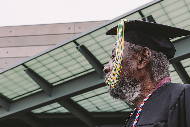 Robert Mathew, a 73-year-old Ypsilanti resident, earned the distinction of being the oldest member of the Class of 2019. (Photo by Sara Faraj)
