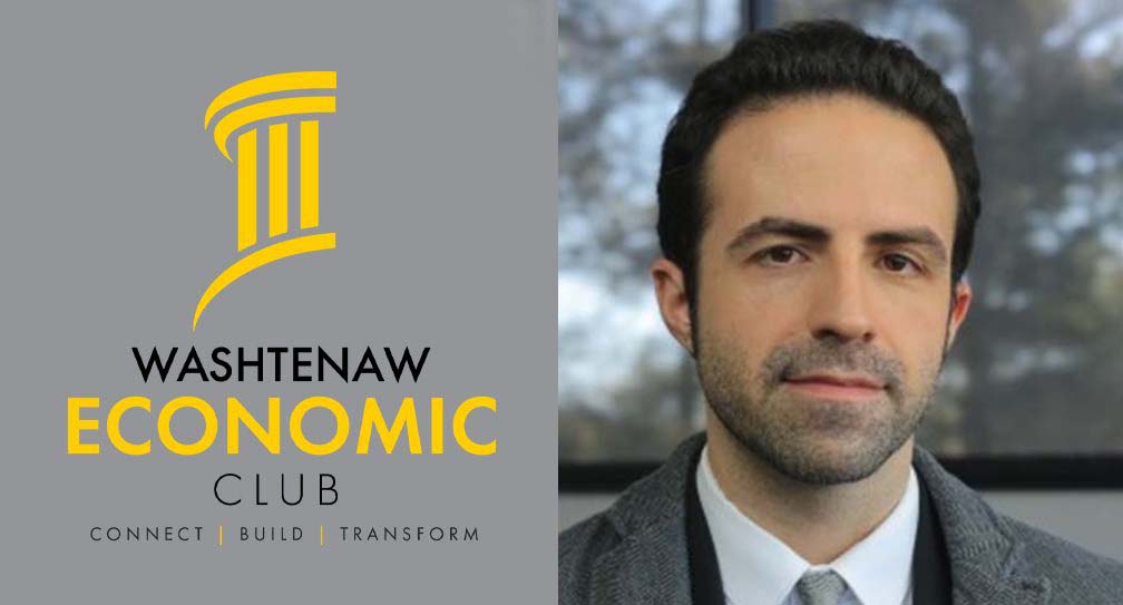 Mohammad Ghassemi photo alongside Washtenaw Economic Club logo