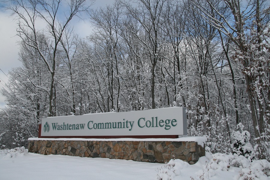 Clark Road signage in winter snow