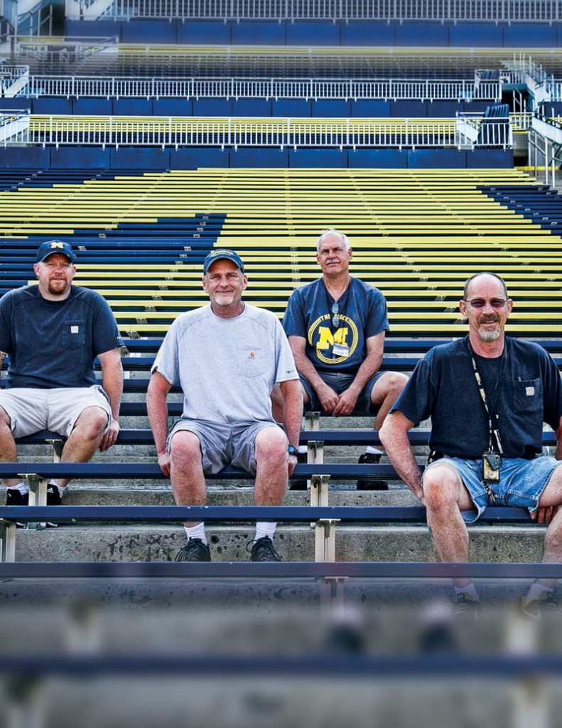 Kevin Wilkins, Tim Larsen, Phil Stanny and Jim Turner are four veteran members of a nine-person team that spends its days (and often nights and weekends) maintaining more than 2 million square feet of U-M Athletics facilities Kevin Wilkins, Tim Larsen, Phil Stanny and Jim Turner are four veteran members of a nine-person team that spends its days (and often nights and weekends) maintaining more than 2 million square feet of U-M Athletics facilities