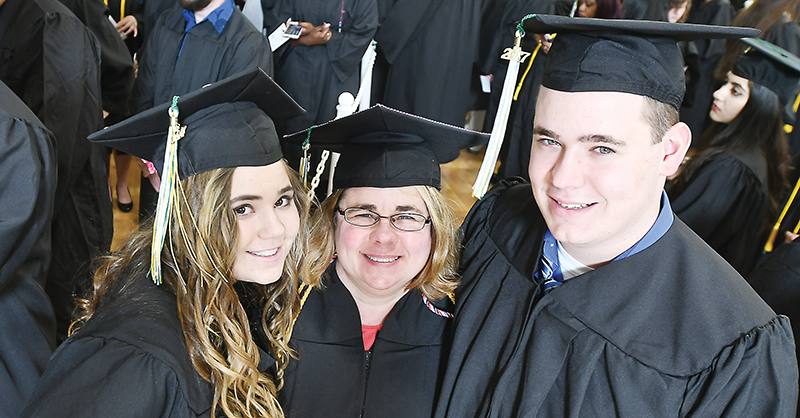 Maddy Brunt, Joy Brunt and Thomas Brunt walked together during WCC’s 2017 commencement ceremony. | Photo by Lon Horwedel Maddy Brunt, Joy Brunt and Thomas Brunt walked together during WCC’s 2017 commencement ceremony. | Photo by Lon Horwedel