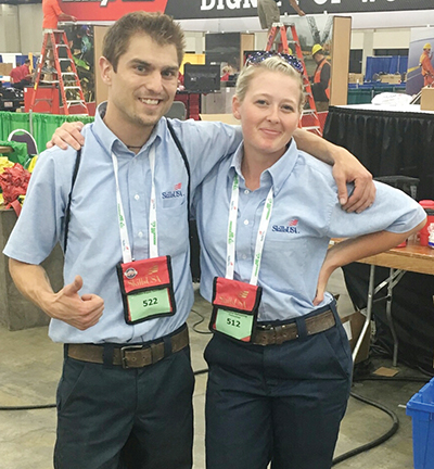 WCC auto body students Wyatt Knick and Ashlea Carravallah at the SkillsUSA competition in Louisville, Kentucky. (Photo by Kelly Neumeyer | NuMedia Services)