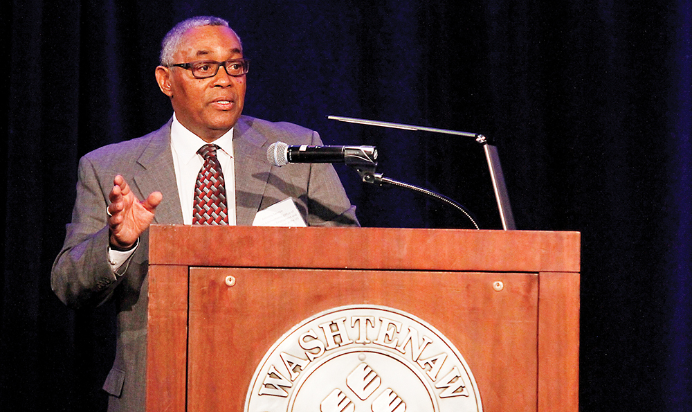 Retired U.S. Department of Labor Administrator Anthony Swoope speaks at an Apprenticeship Week luncheon at WCC. | Photo by Kelly Gampel