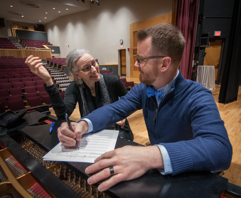 Performing Arts faculty members Tracy Jaffe (left) and Dr. Joseph Daniel collaborated to create “Opening Doors,” a song that honors WCC’s 50th anniversary. Photo by Jessica Bibbee