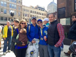 WCC math faculty member Bobby Klemmer with family and friends after completing the Boston Marathon. (Photo Courtesy of Bobby Klemmer)