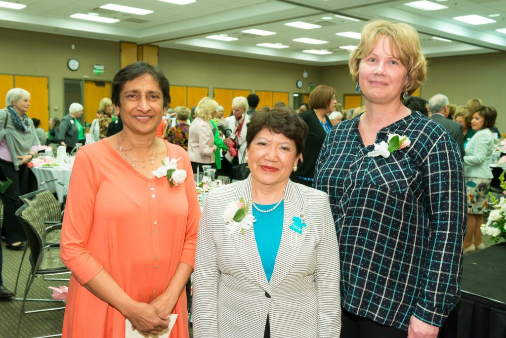 2016 Women’s Council Luncheon honorees (from left) Lakshmi Narayana, current Ann Arbor Thrift Shop board president; Amy Seetoo, president of the American Association of University Women, Ann Arbor Branch; and Marnie Leavitt, executive direc- tor of the Women’s Center of Southeastern Michigan. (Photo by Steve Kuzma)