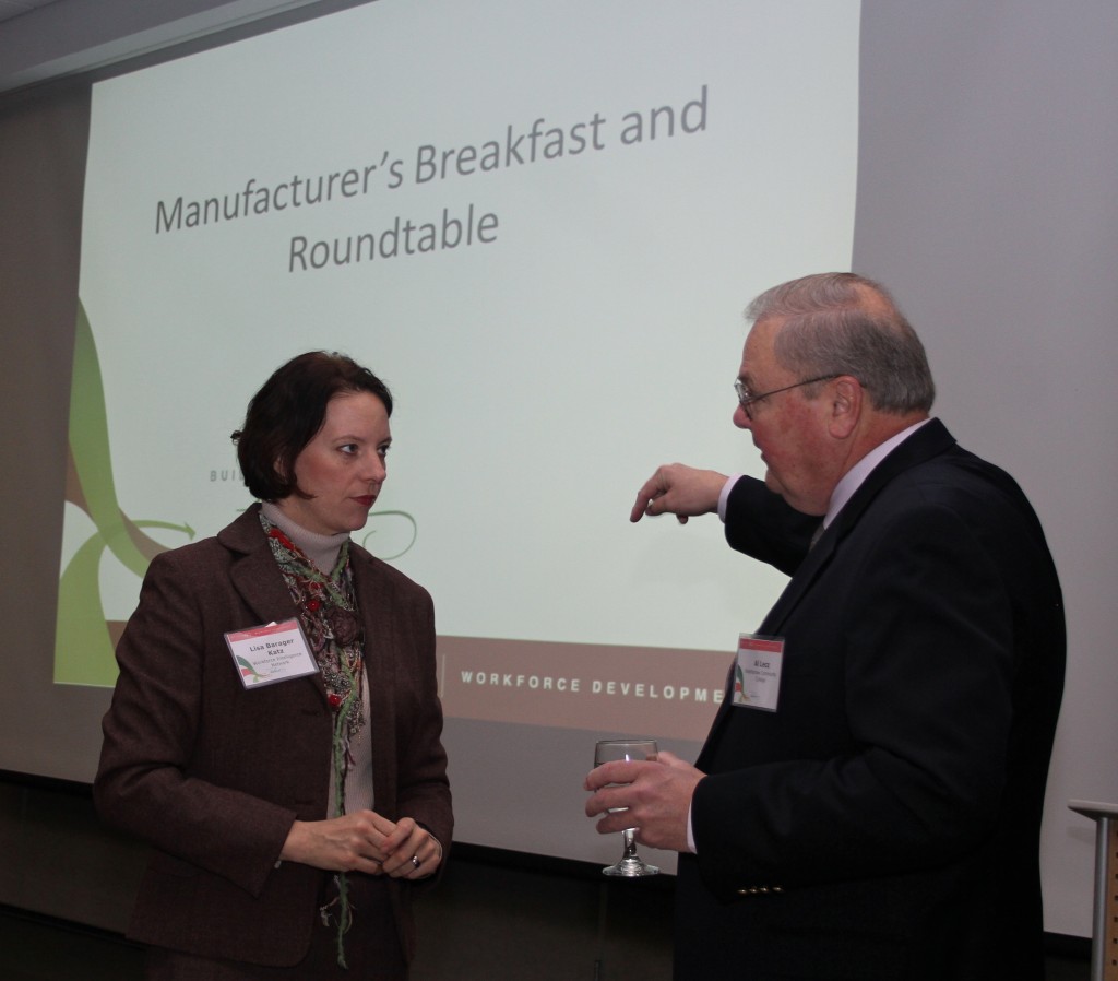Al Lecz, director of the WCC Advanced Transportation Center, talks with Lisa Katz, executive director of Workforce Intelligent Network of Southeast Michigan. Photo by Lynn Monson Al Lecz, director of the WCC Advanced Transportation Center, talks with Lisa Katz, executive director of Workforce Intelligent Network of Southeast Michigan. Photo by Lynn Monson