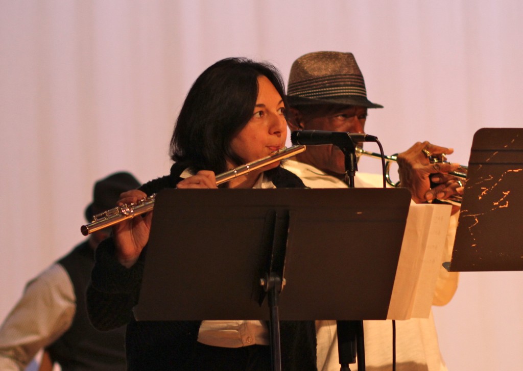 Flutist Monica Lucentia and trumpeter Duane Wells from the WCC Jazz Faculty band perform. Photo by Lynn Monson