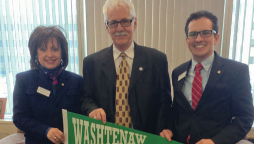 Washtenaw Community College (WCC) President Rose Bellanca and Director of Government Relations Jason Morgan meet with Senate Community College Subcommittee on Appropriations Chairman Darwin Booher. Washtenaw Community College (WCC) President Rose Bellanca and Director of Government Relations Jason Morgan meet with Senate Community College Subcommittee on Appropriations Chairman Darwin Booher.