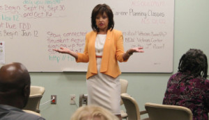 Dr. Bellanca welcomes attendees at the Encore Career open house. Dr. Bellanca welcomes attendees at the Encore Career open house.