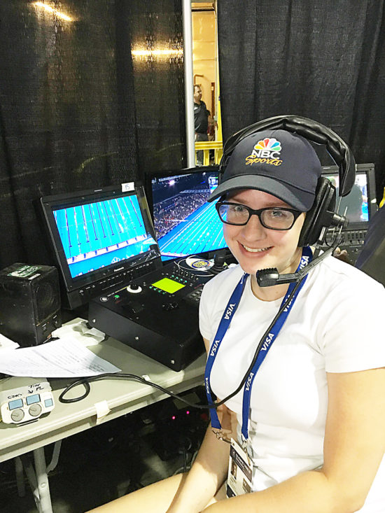 Tierney Isaac, a Broadcast Arts major at Washtenaw Community College, served as an intern on the production staff that produced the broadcast of the 2016 U.S. Olympic Team Swimming Trials in Omaha, Neb. (Photo Courtesy of Tierney Isaac)