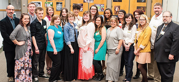 (left to right) (Top Row) Photography department professor Terry Abrams, students: Andrew Mascharka, Katelyn Lorincz, Elizabeth Aranda, Amina Vanderhyde, Kylie Marceau, Jessica Pierce, Jessica Protetch, Sami Lipp, Michael Charter, (Bottom Row) Julia Ollearis, Matt Kaiser, Vanessa Armstrong, Emily Rose, Brooke Bates, Lindsey Wheeler, Nancy Roxanne, Rita Perrone, Chrissy Zuke, Matthew Gwinn.