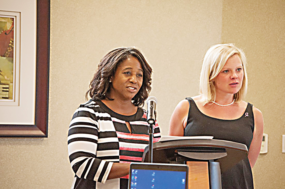 Local American Cancer Society representatives Lolita Nunn (left) and Abigail Samuels attended the July WCC Board of Trustees meeting to thank the college for hosting and participating with its annual Relay For Life fundraiser. (Photo by Jessica Bibbee)