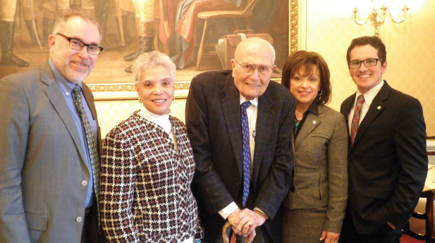 Pictured from left to right: Trustee Patrick McLean, Trustee Diana McKnight-Morton, Congressman John Dingell, President Rose B. Bellanca, and Director of Government Relations Jason Morgan
