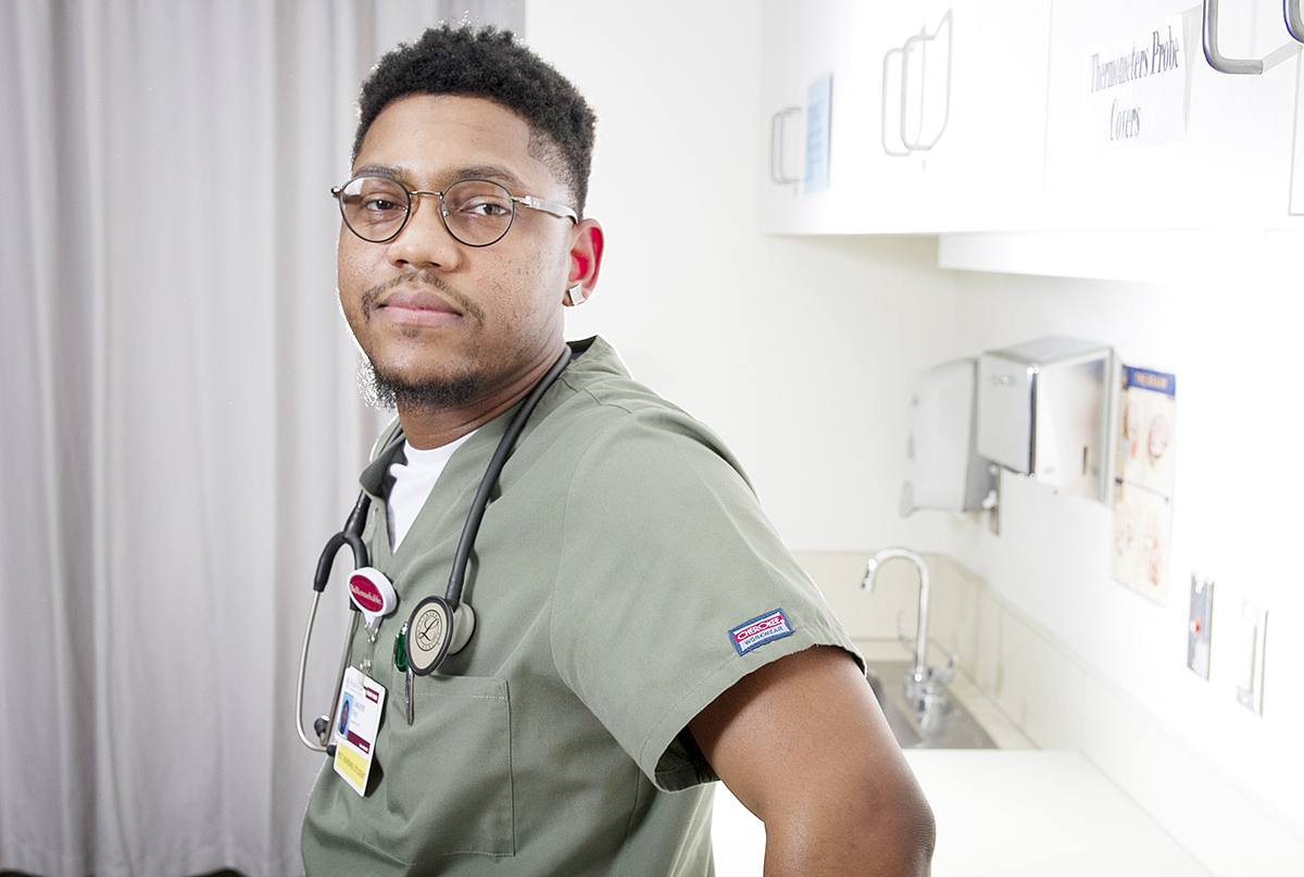 Already working as a nursing assistant, WCC nursing student Dwayne King has had first-hand experience dealing with some of the obstacles that face men in the nursing industry. (Photo by Kelly Gampel)