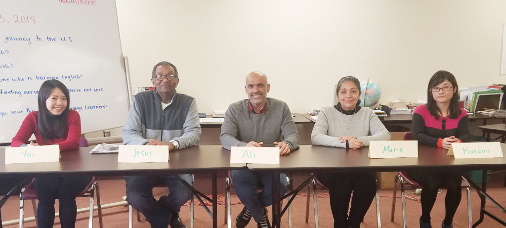 There’s an international flair in the Adult Transitions Pathways classes being taught at the Ypsilanti Township Community Center. Students include (from left, with native country) Yui Nishi (Japan), Jesus Agualimpia (Argentina), Ali Aldawood (Saudi Arabia), Maria Cid-Espinoza (Mexico) and Kurumi Sato (Japan).