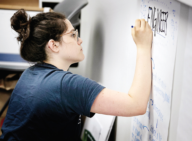 Alicia Schmidt maps out her dreams and goals during a summer session meeting of Washtenaw Community College’s inaugural STEM Scholars Program cohort. Alicia Schmidt maps out her dreams and goals during a summer session meeting of Washtenaw Community College’s inaugural STEM Scholars Program cohort.