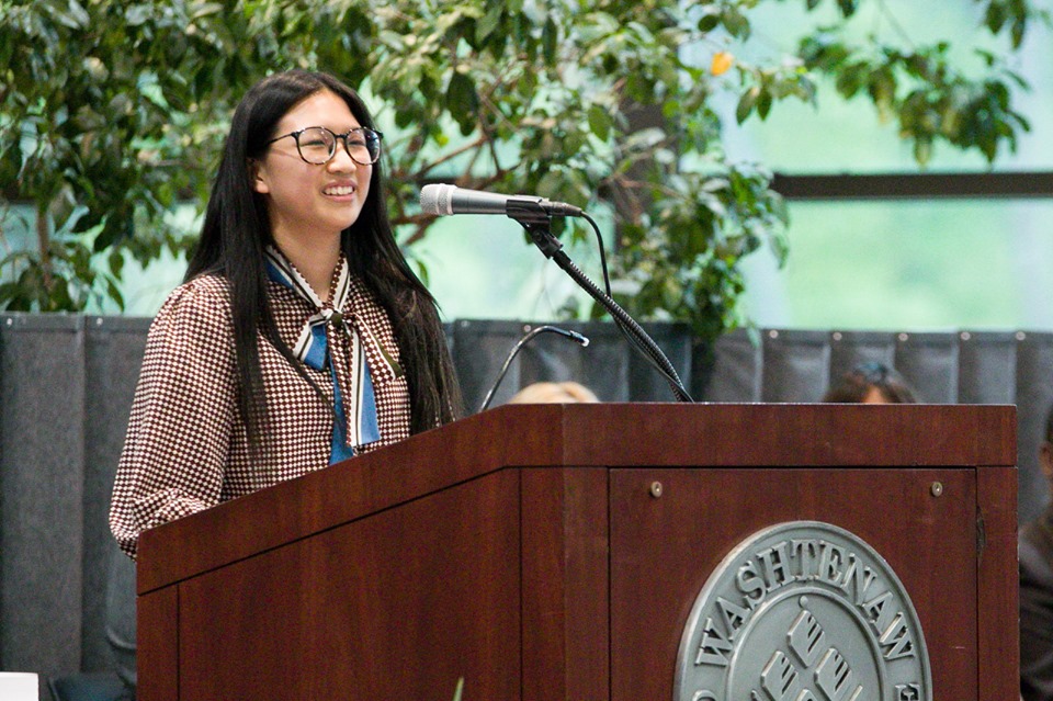 Vivian Wang gave the student address at the 2019 Spring Honors Convocation. (Photo by Kelly Gampel)